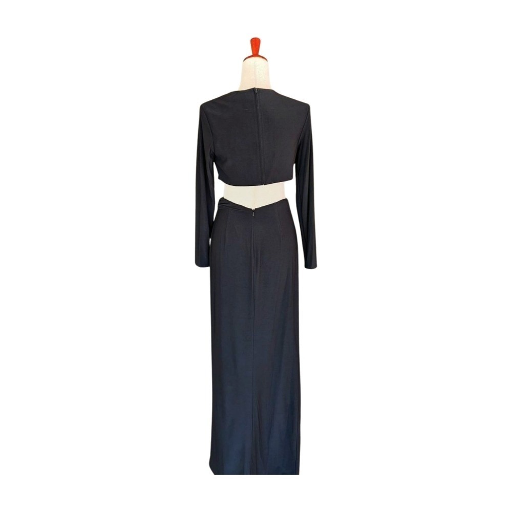 NWT IEENA for Mac Duggal Black Jersey High Slit Cutout Evening Gown Size 4 - Picture 6 of 10